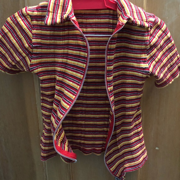 Real retro-vintage top from the 90s with front zipper.  (Size US : S) - Picture 3 of 5